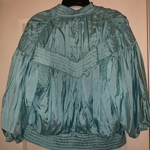 Womens Abraxas Jacket WindbreakerTeal Green Ruched Sleeves Vintage 80s 90s. - Picture 2 of 3
